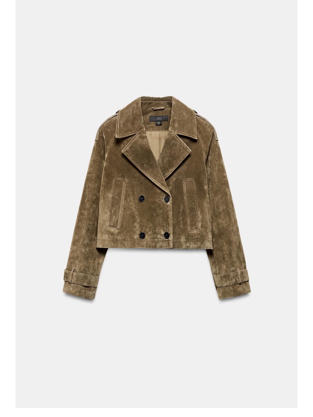 Zara - 100% Leather - Cropped Double-Breasted Suede Trench Coat